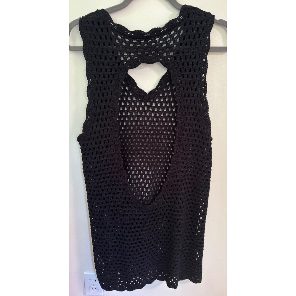 Black Crochet Knit Top/Dress Open Back Sz. M, Festival, Whimsigoth, Boho, Beachy